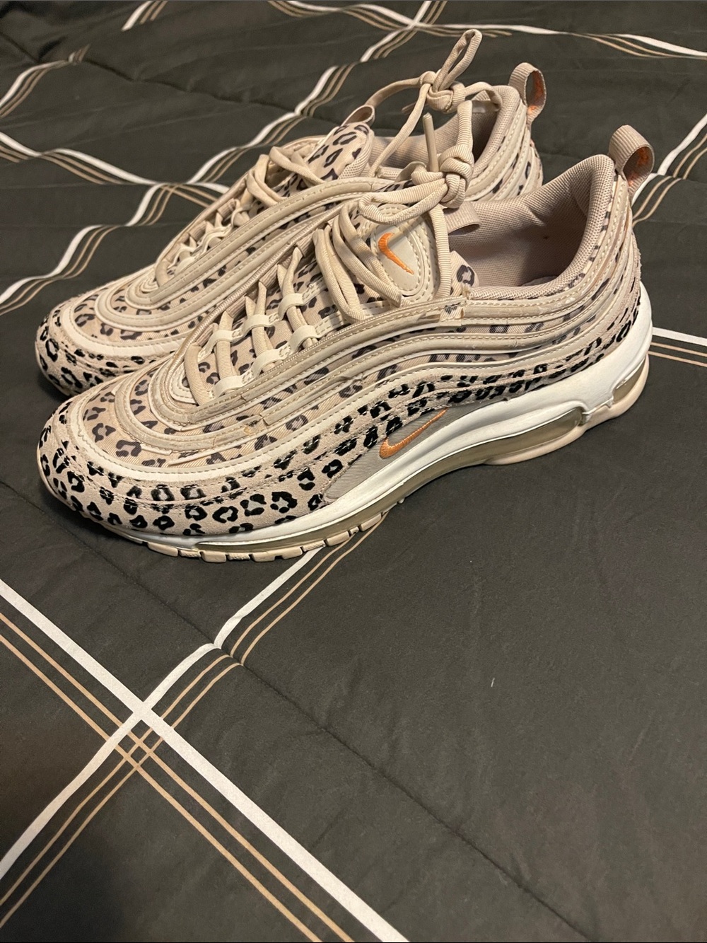 Nike Women’s Air Max 97 Leopard Print Sneakers - Beige with Orange Swoosh